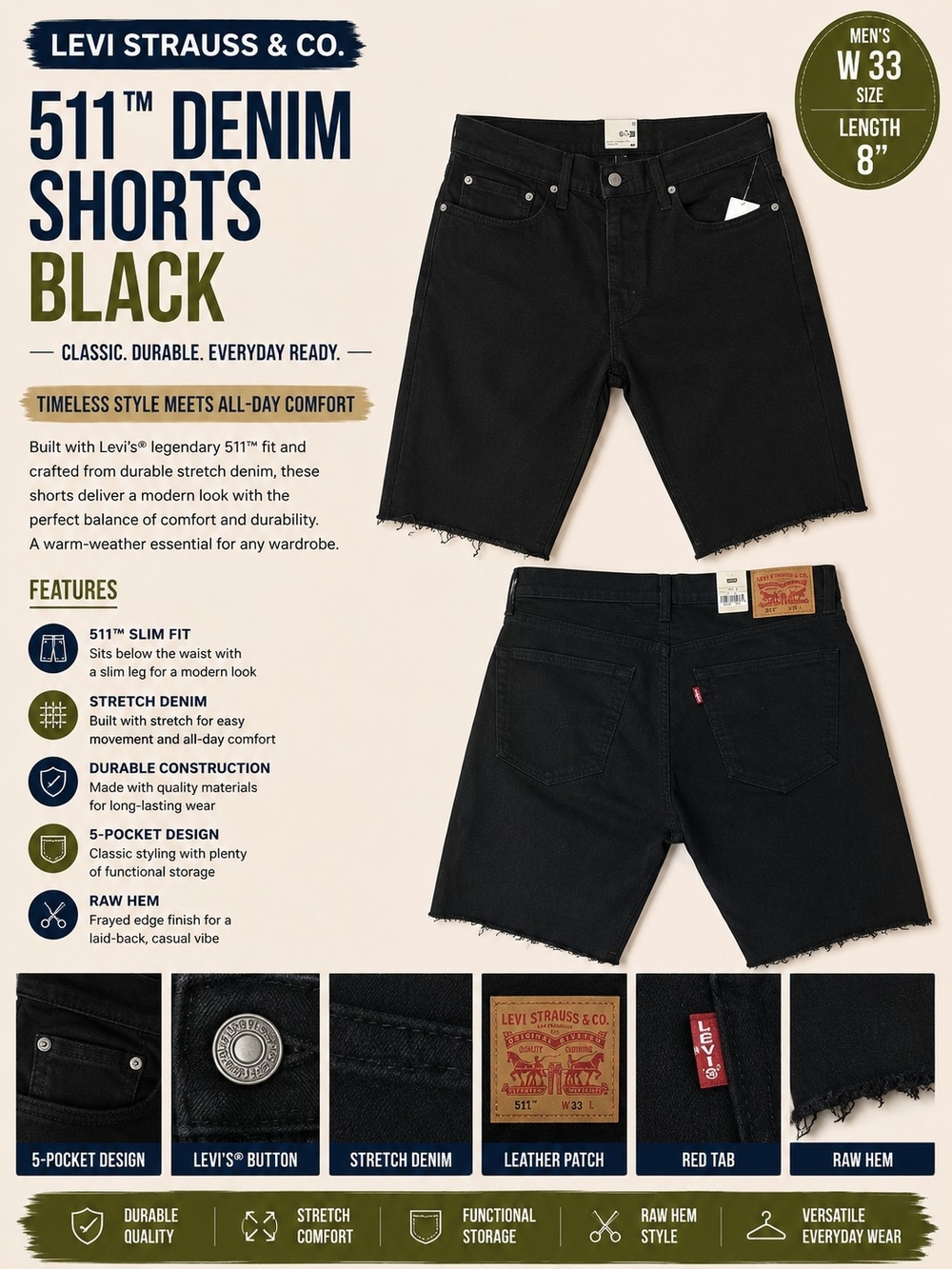 Levi's Black Men's 511™ Denim Shorts